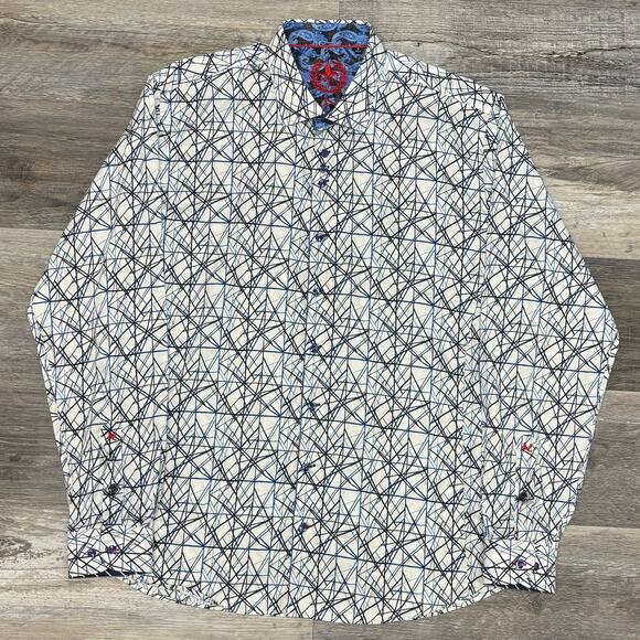 Au Noir Mens 5 L Geometric Intersecting Lines Flip Cuffs Button Up Dress Shirt - Picture 2 of 9